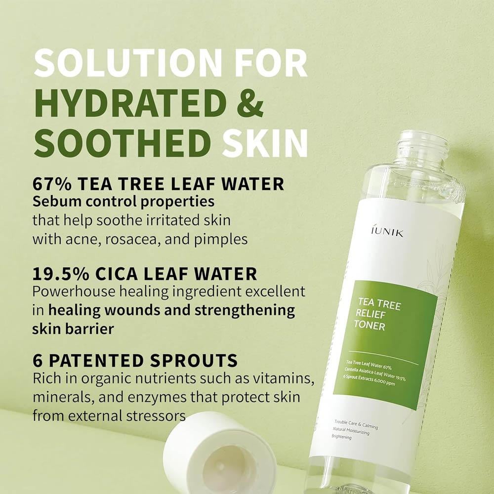 iUNIK Tea Tree Relief Toner – Soothing & Hydrating Facial Toner for Blemish-Prone Skin